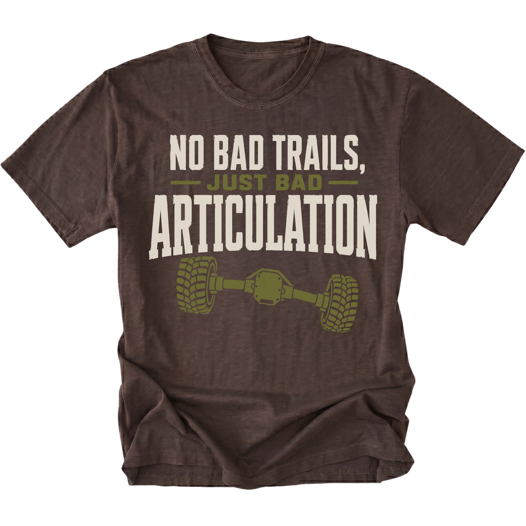 Espresso T-shirt featuring the Bad Articulation axle design on the front by Trail Snark.
