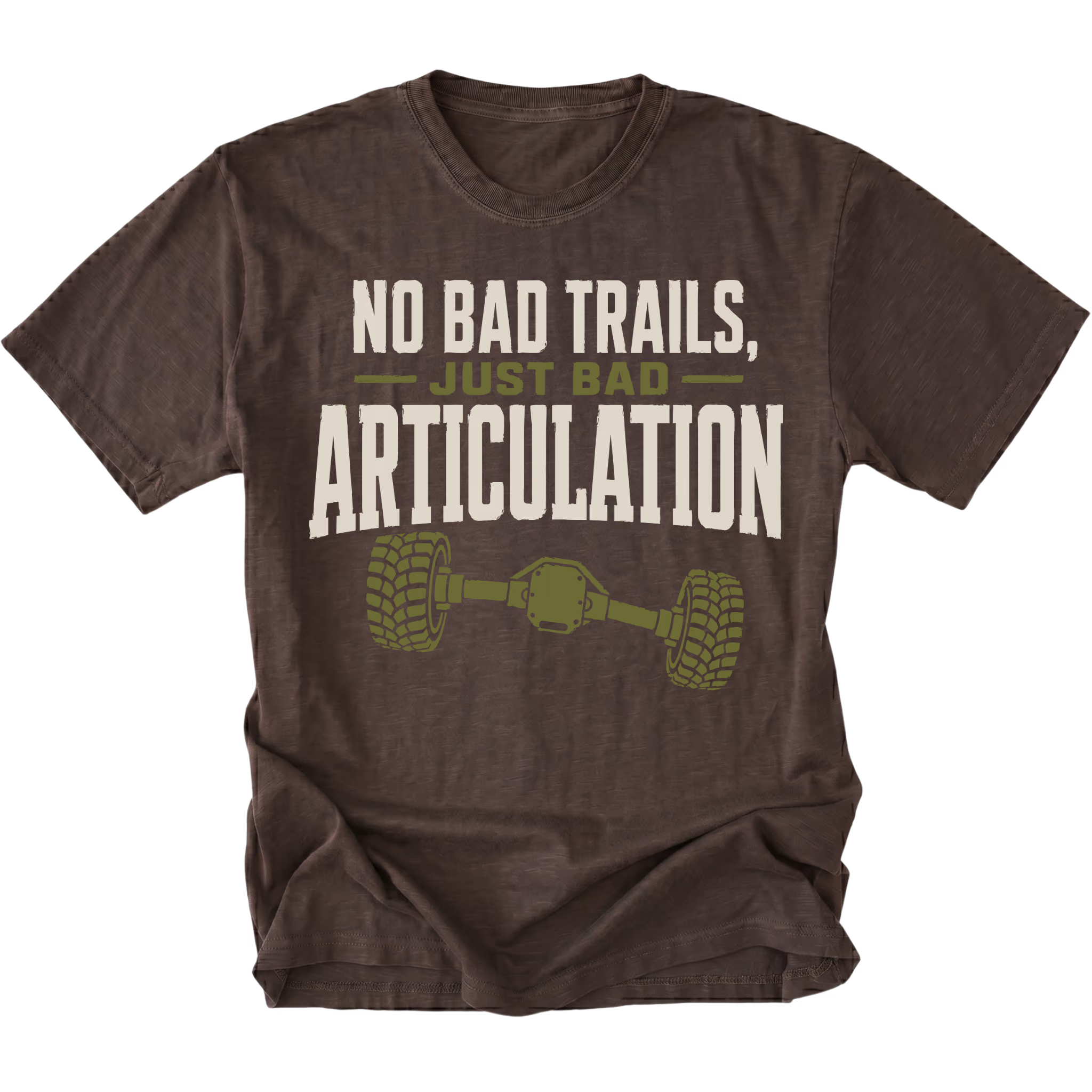 Espresso T-shirt featuring the Bad Articulation axle design on the front by Trail Snark.
