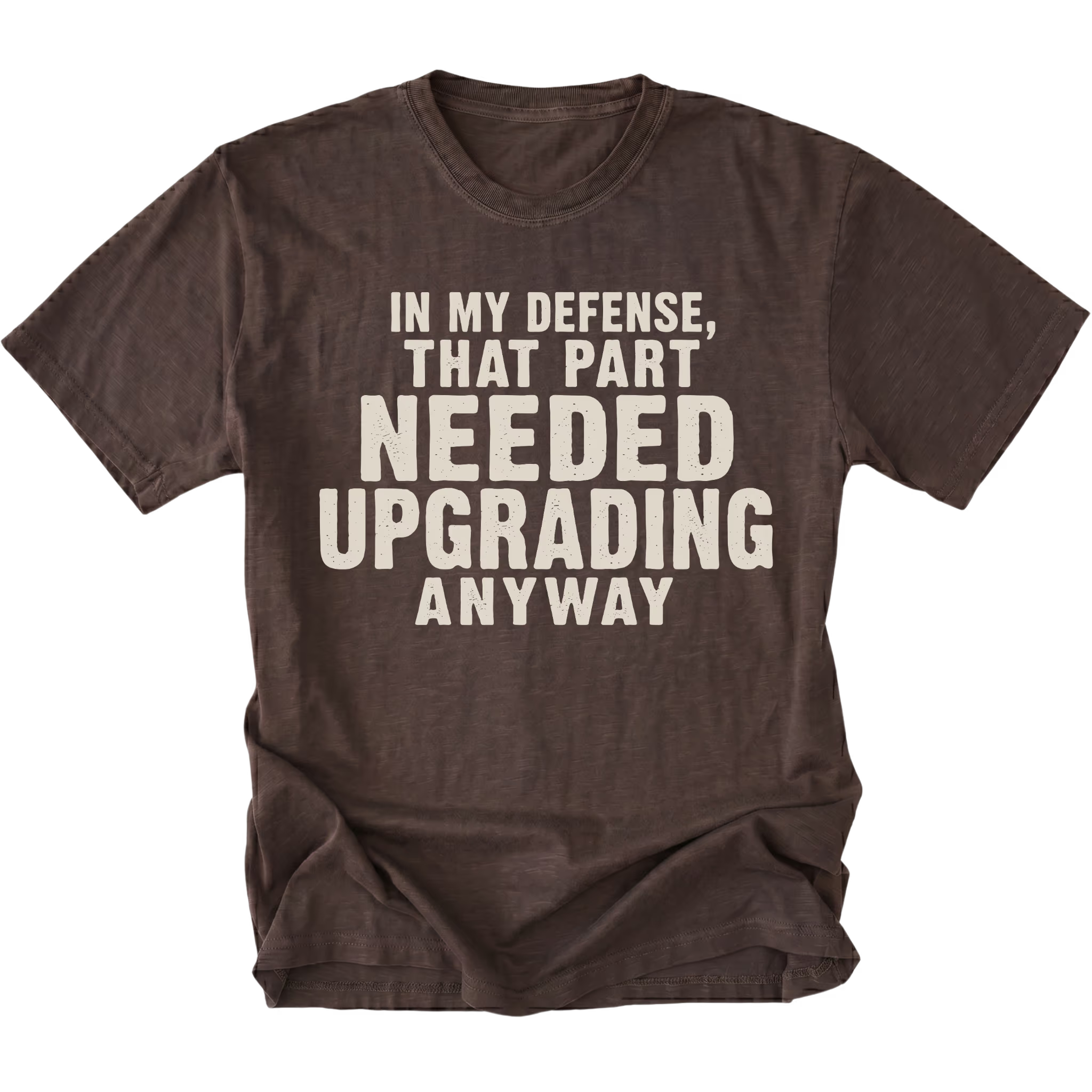 Espresso t-shirt featuring the Needed Upgrading design on the front by Trail Snark.