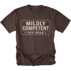 Espresso T-shirt with a Mildly Competent Off-Road design shown from the front by Trail Snark.