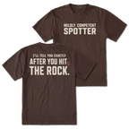 Espresso t-shirt featuring the Mildly Competent Spotter design on the front and the after you hit the rock design on the back by Trail Snark.