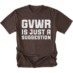 Espresso t-shirt featuring distressed white text reading GVWR Is Just a Suggestion shown on the front by Trail Snark.