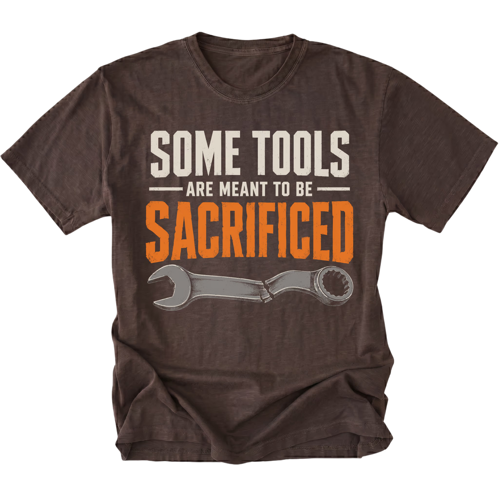 Espresso T-shirt featuring the Sacrificial Tools design with a broken wrench on the front by Trail Snark.