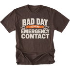 Espresso t-shirt featuring the Emergency Contact design on the front by Trail Snark.