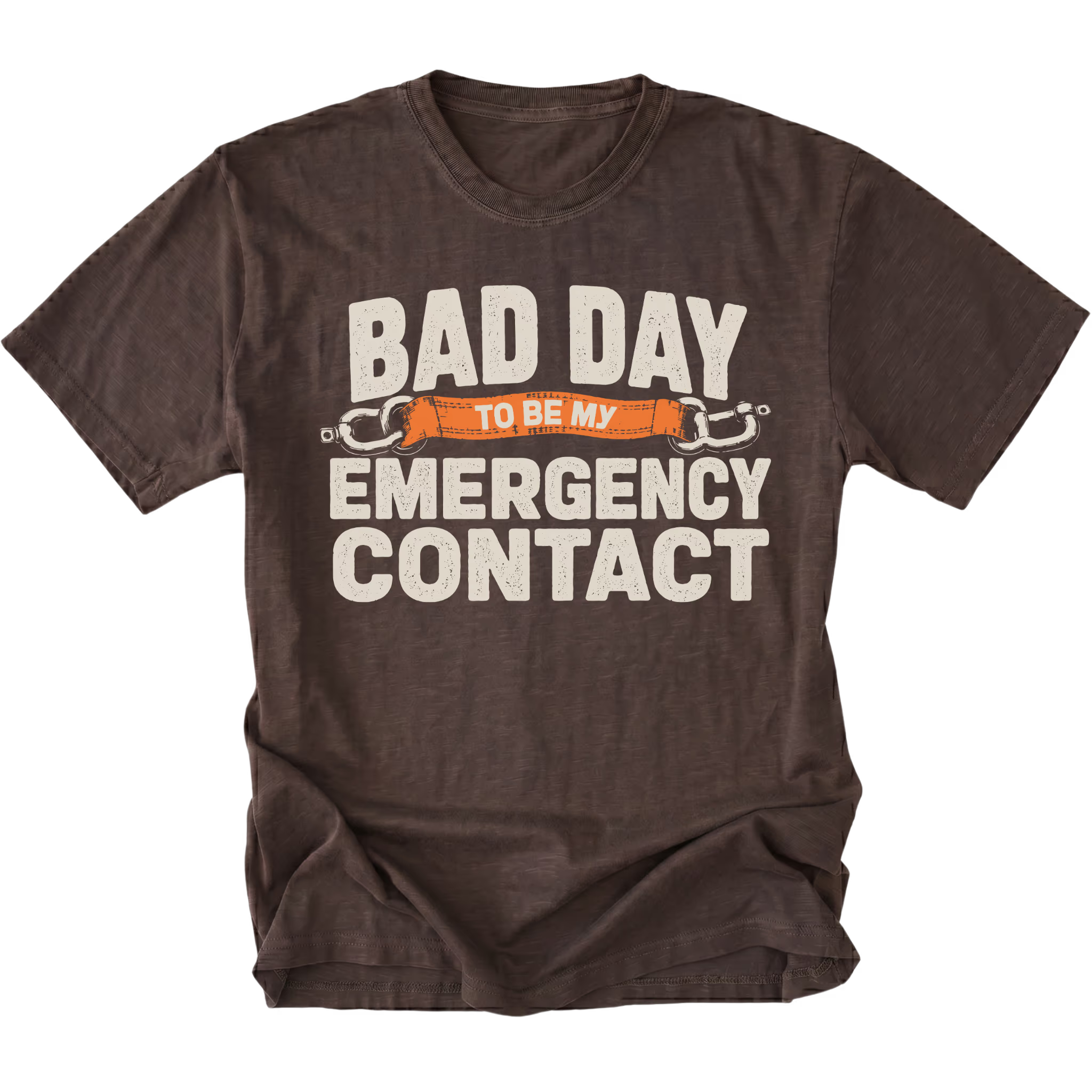 Espresso t-shirt featuring the Emergency Contact design on the front by Trail Snark.