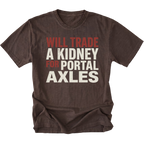 Espresso T-Shirt featuring Will Trade A Kidney For Portal Axles text design in bold typography on front view by Trail Snark.