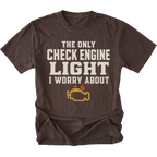 Espresso t-shirt featuring the Check Engine Light design on the front by Trail Snark.