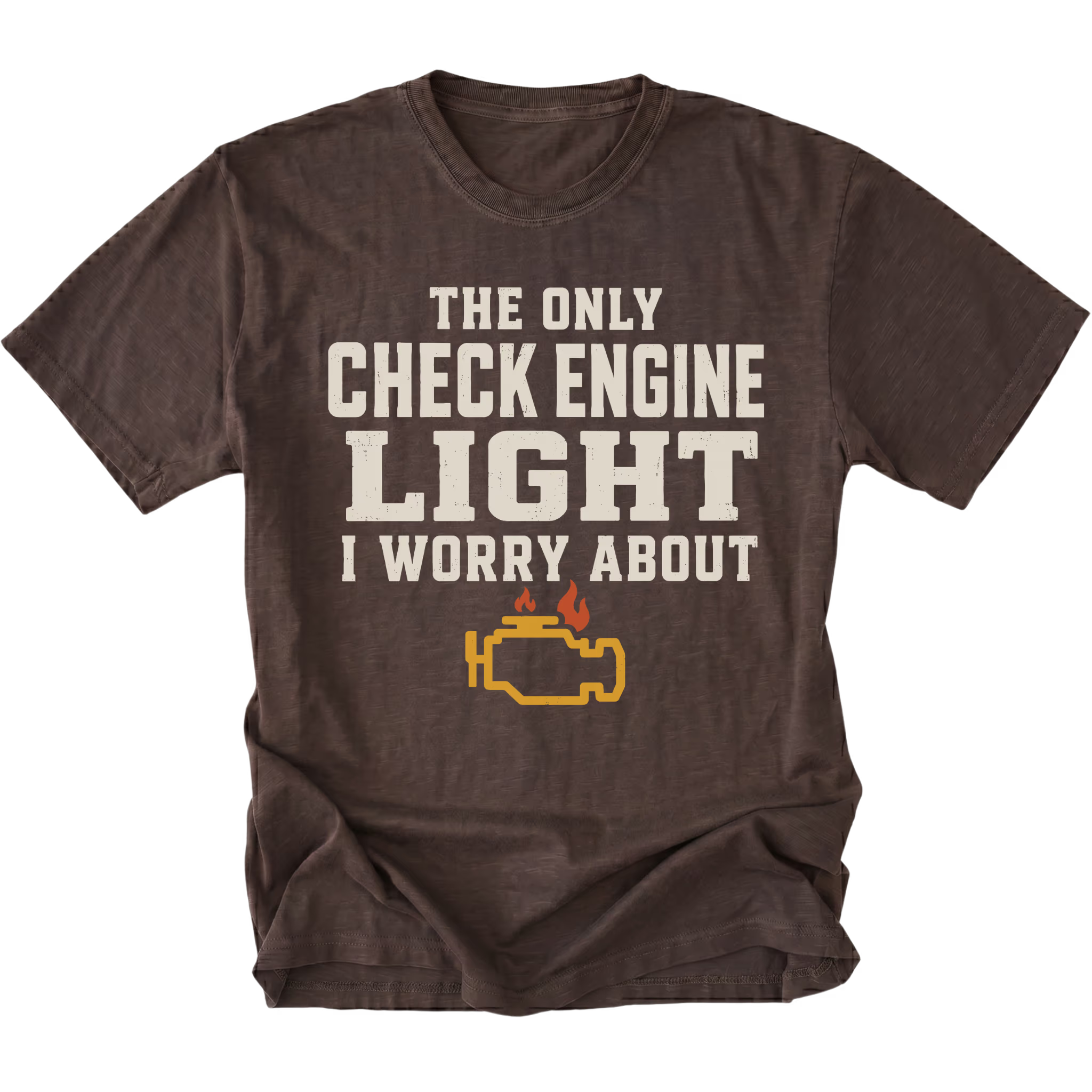 Espresso t-shirt featuring the Check Engine Light design on the front by Trail Snark.