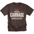 Espresso T-shirt featuring the Trail Carnage Specialist design on the front by Trail Snark.