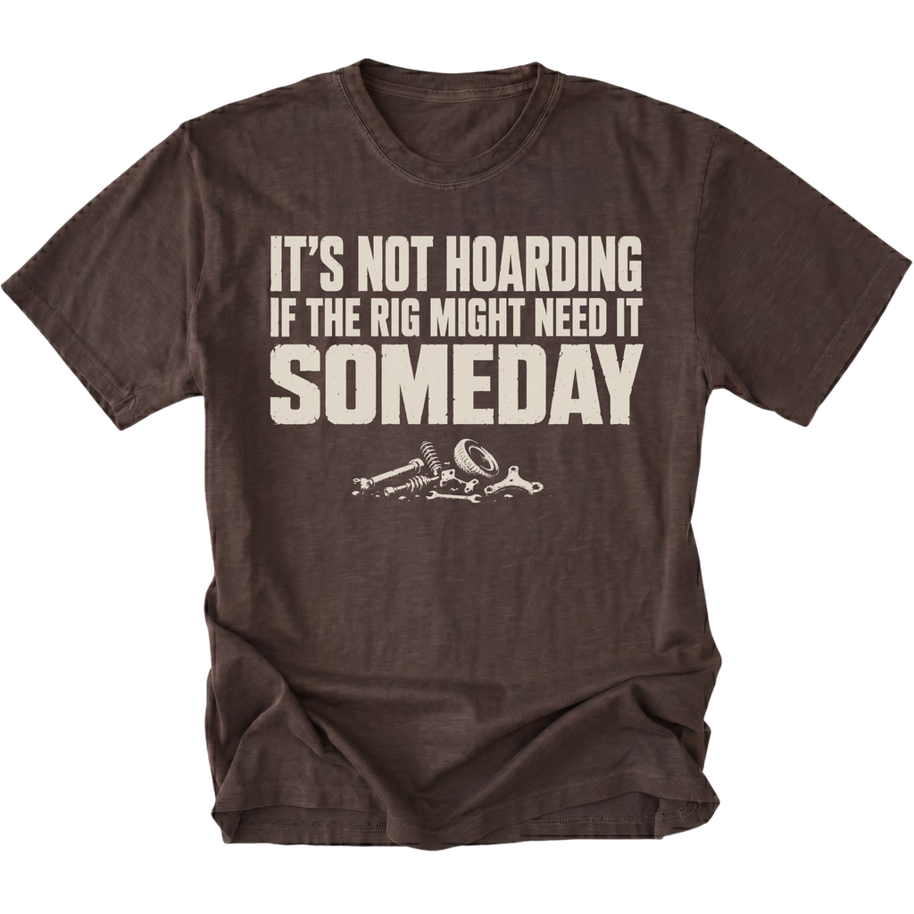 Espresso t-shirt featuring the Parts Hoard design on the front by Trail Snark.