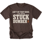 Espresso t-shirt featuring the Stuck Dumber design on the front by Trail Snark.