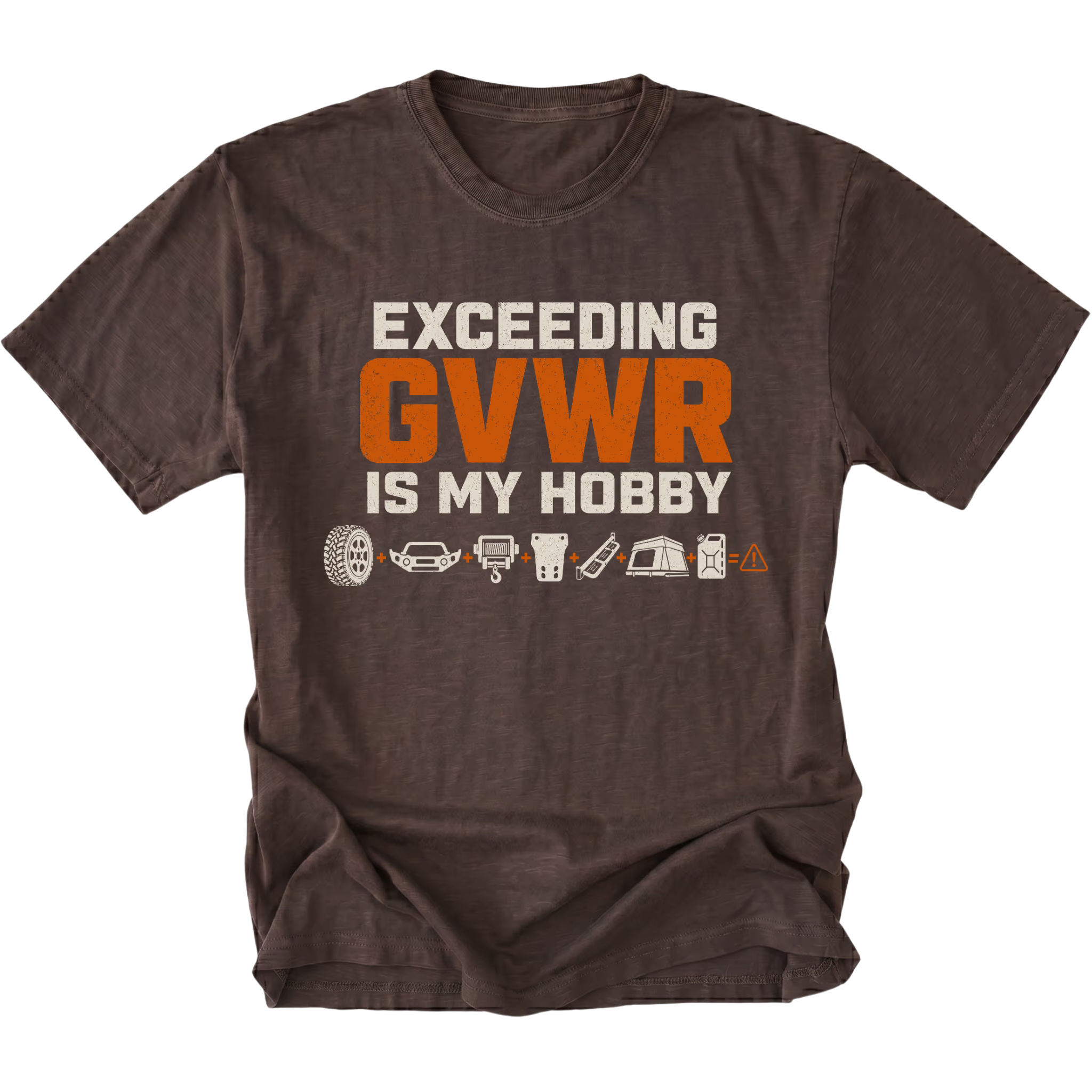 Espresso T-shirt with an Exceeding GVWR Is My Hobby design shown from the front by Trail Snark.
