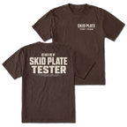 Espresso T-Shirt with Skid Plate Test Team front design and Chief Skid Plate Tester back design shown by Trail Snark.