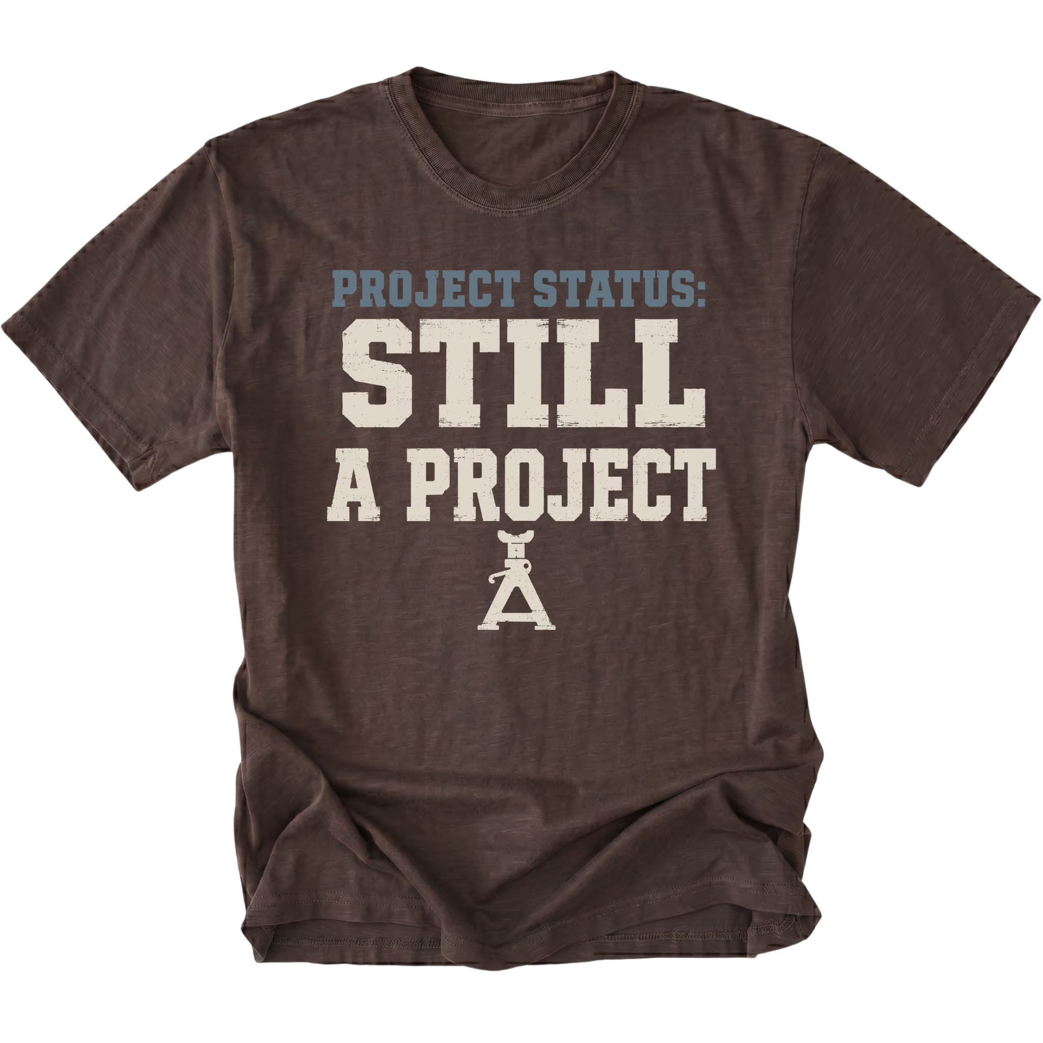 An Espresso Brown T-Shirt featuring the Still A Project design on the front by Trail Snark.