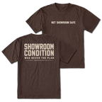 Espresso T-shirt with a Showroom Condition Was Never The Plan design shown from the back view by Trail Snark.