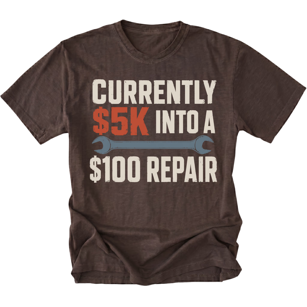 Espresso T-Shirt featuring the five-thousand-dollar repair design on the front by Trail Snark.