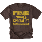 Espresso T-Shirt featuring the Hydration Specialist Trail Soda Division design in front view by Trail Snark.