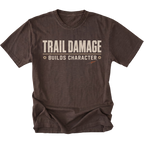 Espresso T-shirt featuring the Trail Damage Builds Character design on the front by Trail Snark.