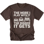 Espresso T-Shirt featuring The More I Play With It The Bigger It Gets design with three progressively modified Lexus RX style SUVs on the front view by Trail Snark.