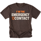 Espresso T-shirt featuring the Emergency Contact design with a recovery shackle on the front by Trail Snark.