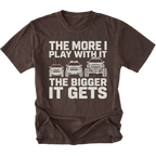 Espresso T-Shirt featuring The More I Play With It The Bigger It Gets design with three progressively modified Toyota 4Runner style SUVs on the front view by Trail Snark.