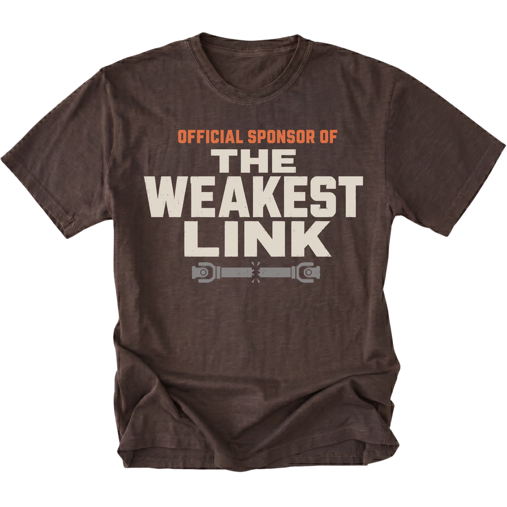 Espresso t-shirt featuring the Weakest Link design on the front by Trail Snark.