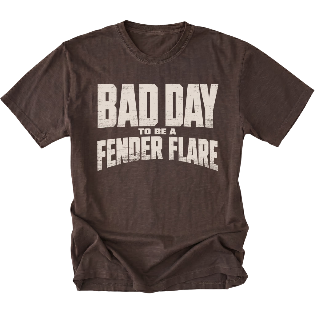 Espresso T-Shirt featuring the Bad Day To Be A Fender Flare design on the front by Trail Snark.