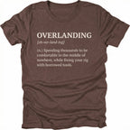Espresso T-Shirt with dictionary-style “Overlanding” definition about fixing rigs with borrowed tools shown on front view by Trail Snark.