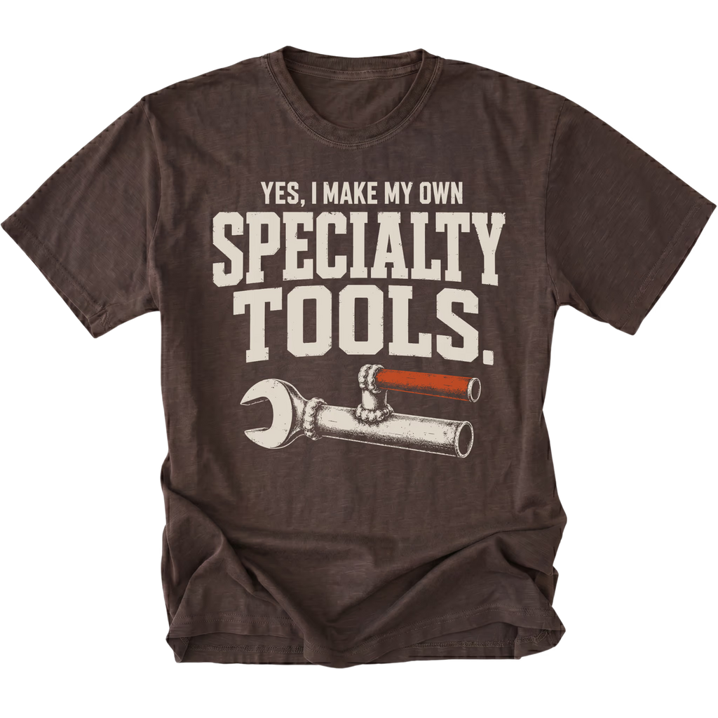 Espresso T-shirt featuring the Specialty Tools design with an improvised welded wrench on the front by Trail Snark.