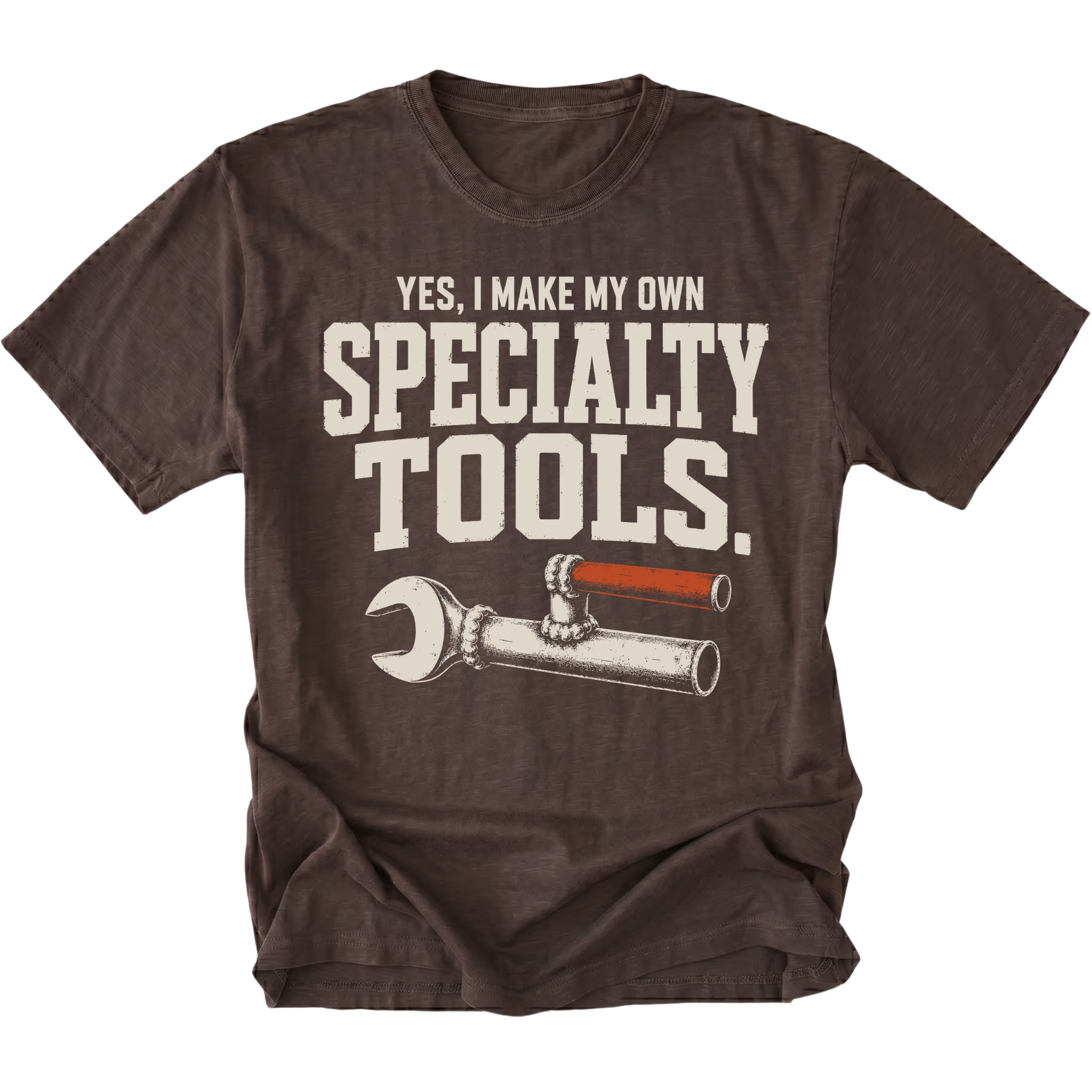 Espresso T-shirt featuring the Specialty Tools design with an improvised welded wrench on the front by Trail Snark.