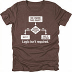 Espresso t-shirt featuring do i need this part logic isnt required flowchart graphic shown from the front by Trail Snark.