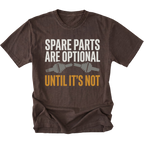 Espresso T-Shirt featuring the Spare Parts Are Optional Until It’s Not design with a broken axle graphic on the front view by Trail Snark.