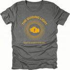 Grey T-Shirt with circular graphic and check engine light icon reading “The Guiding Light” shown on front view by Trail Snark.