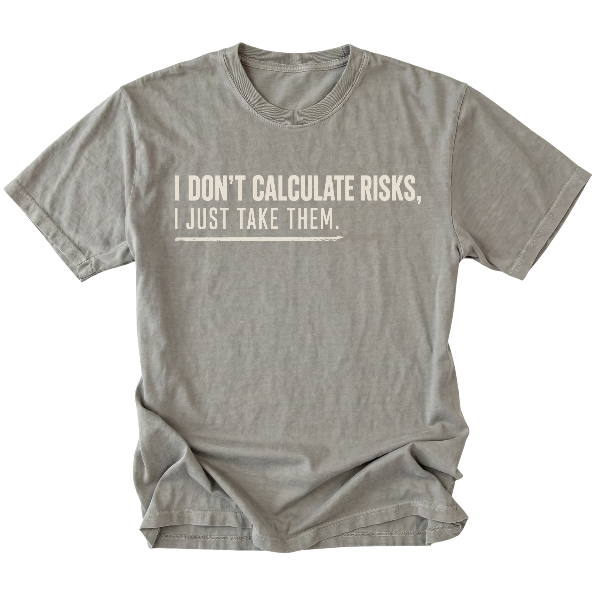 Grey T-shirt featuring the Risk Taker design on the front by Trail Snark.