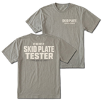 Grey T-Shirt with Skid Plate Test Team front design and Chief Skid Plate Tester back design shown by Trail Snark.