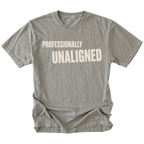 Grey T-Shirt featuring the Professionally Unaligned design on the front by Trail Snark.