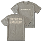 Grey T-shirt with a Showroom Condition Was Never The Plan design shown from the back view by Trail Snark.