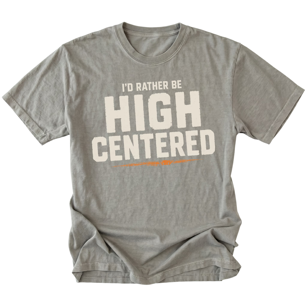 Grey t-shirt featuring the High Centered design on the front by Trail Snark.