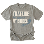 Grey T-shirt featuring the Budget Line tie rod design on the front by Trail Snark.