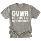 Grey t-shirt featuring distressed white text reading GVWR Is Just a Suggestion shown on the front by Trail Snark.