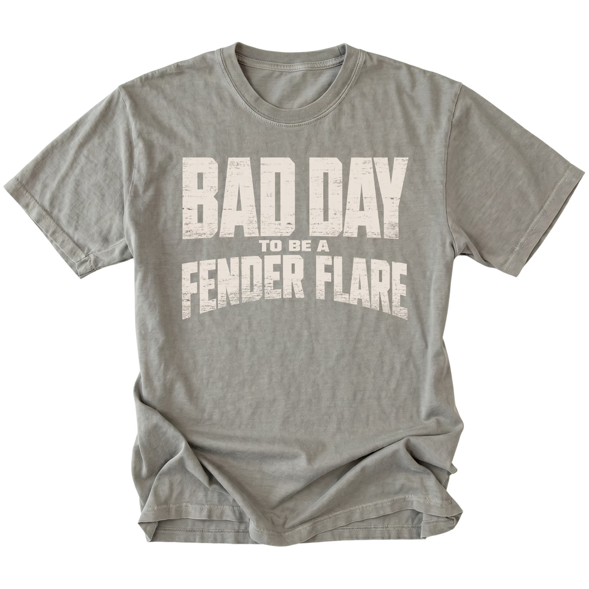 Grey T-Shirt featuring the Bad Day To Be A Fender Flare design on the front by Trail Snark.