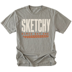 Grey T-shirt featuring the Sketchy Since Day One design on the front by Trail Snark.