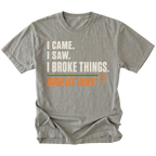 Grey T-shirt featuring the Broke Things design on the front by Trail Snark.