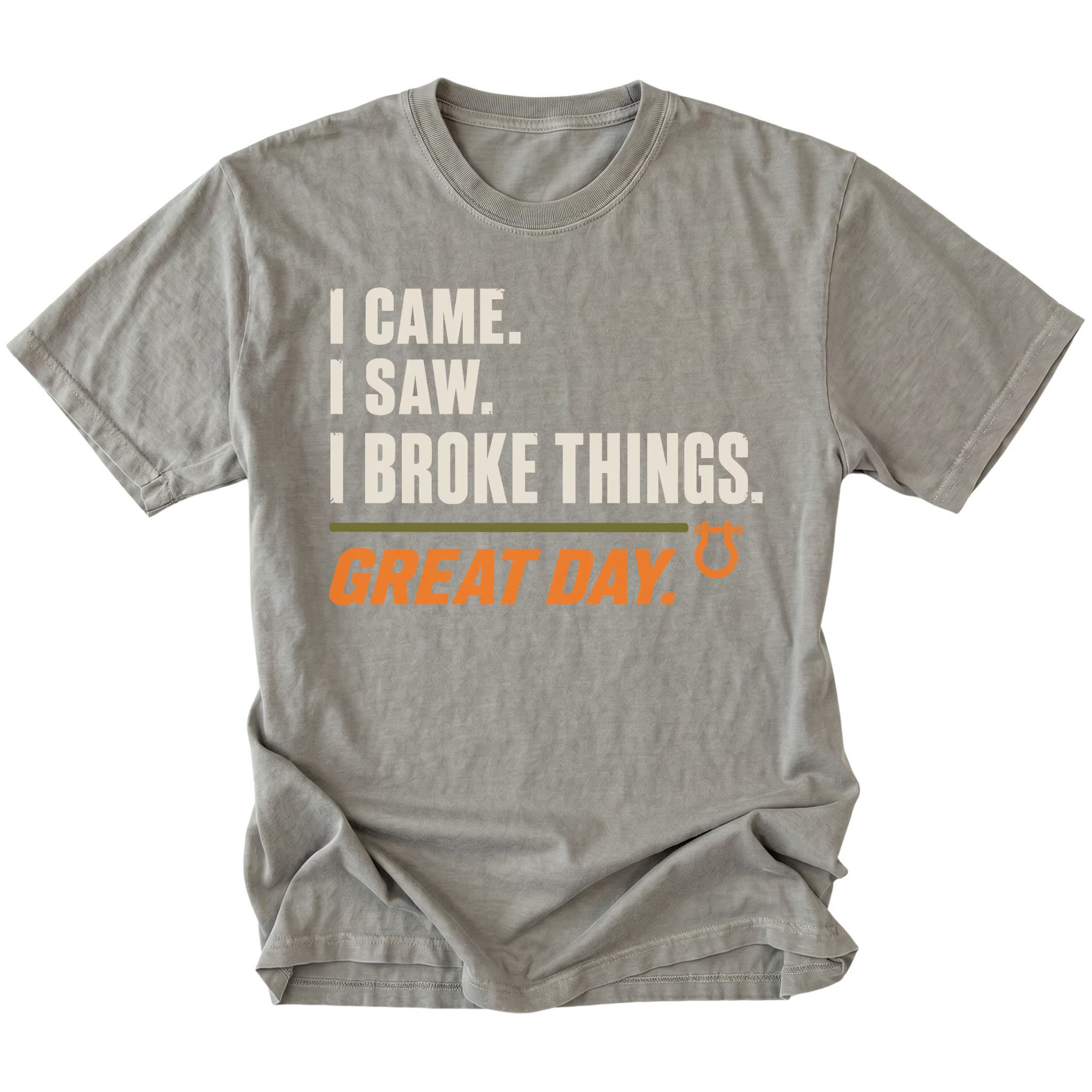 Grey T-shirt featuring the Broke Things design on the front by Trail Snark.