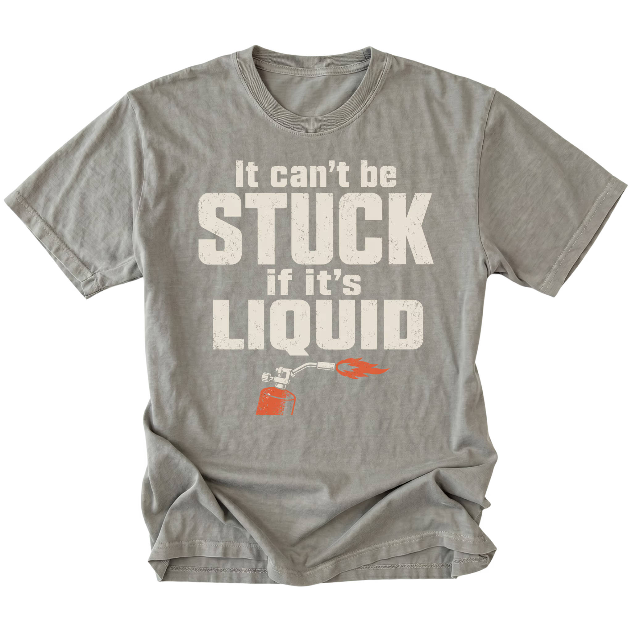 Grey t-shirt featuring the Liquid Stuck design on the front by Trail Snark.