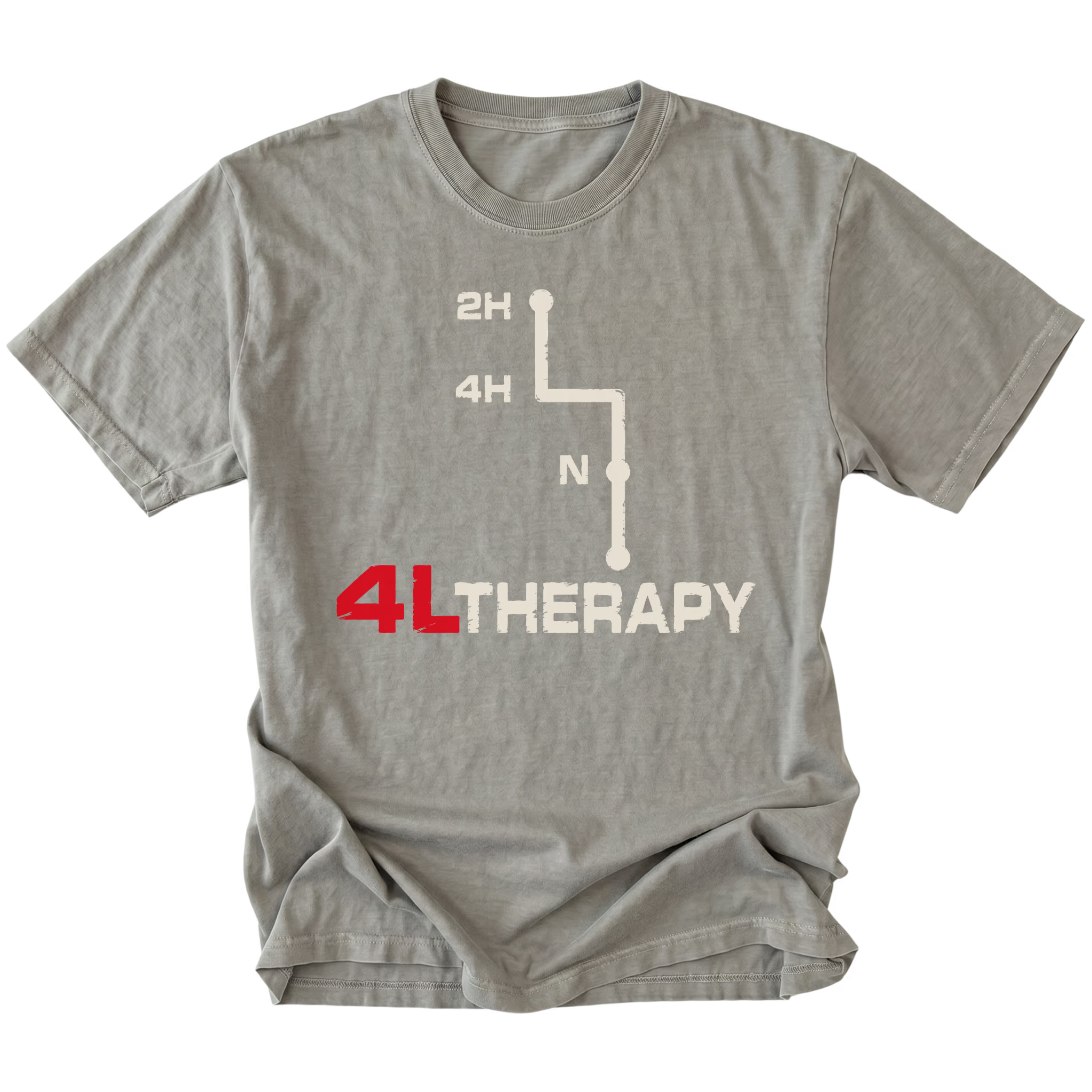Grey t-shirt featuring the 4L Therapy design on the front by Trail Snark.