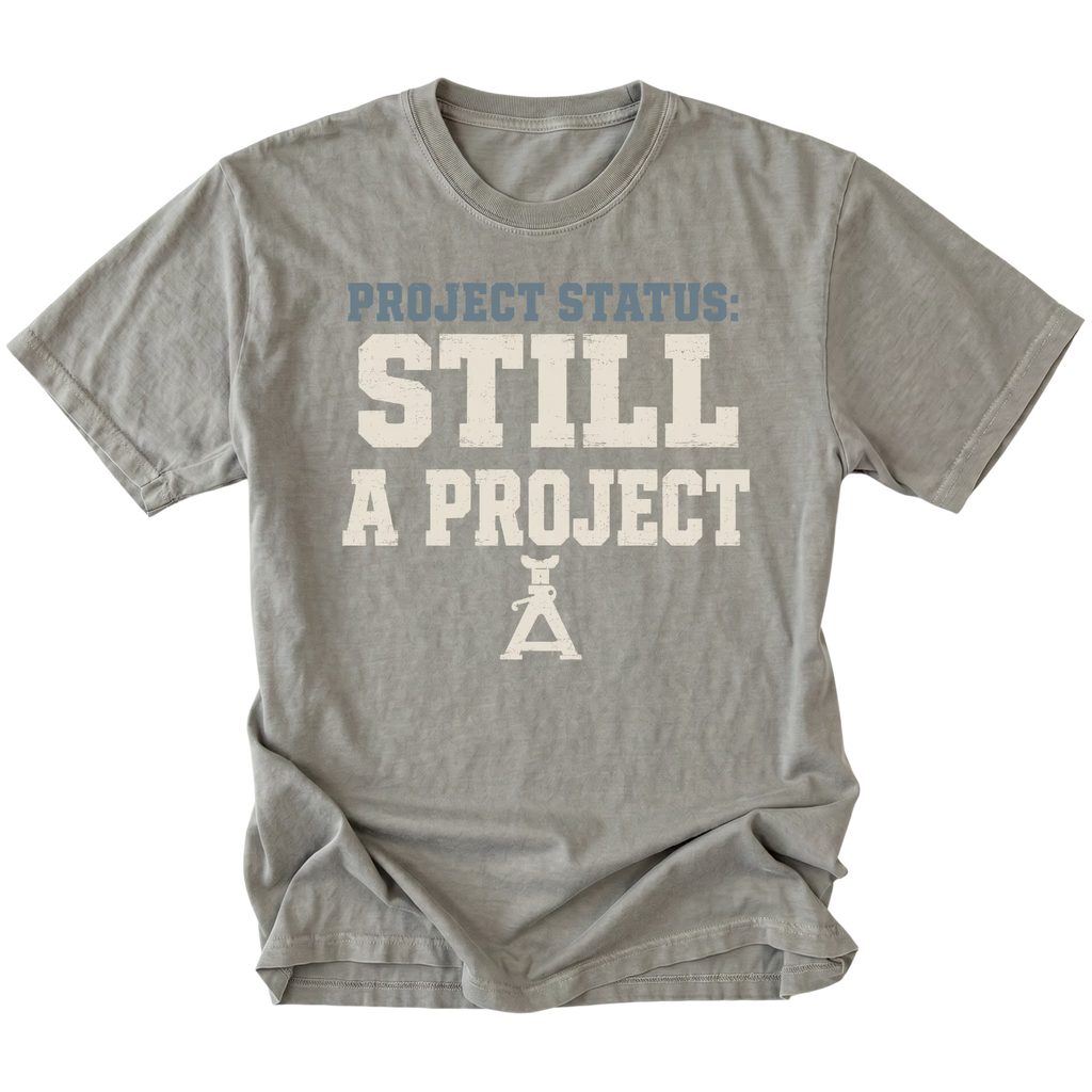 Gray T-Shirt featuring the Still A Project design on the front by Trail Snark.
