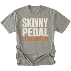 Grey t-shirt featuring the Skinny Pedal design on the front by Trail Snark.