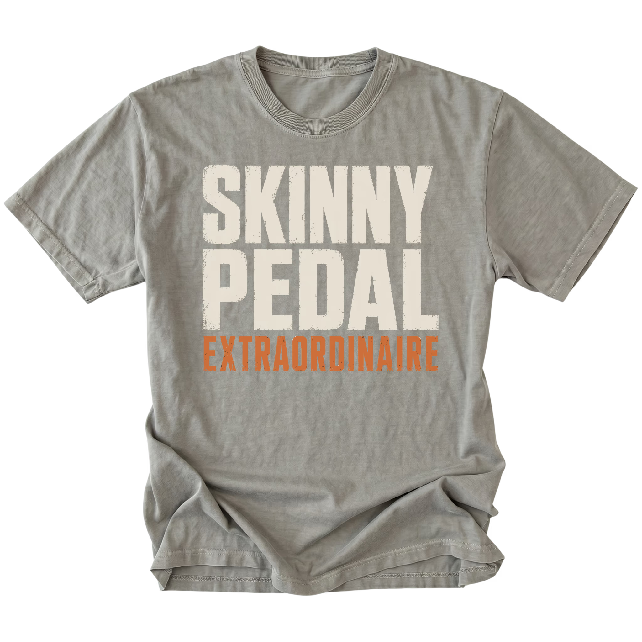 Grey t-shirt featuring the Skinny Pedal design on the front by Trail Snark.