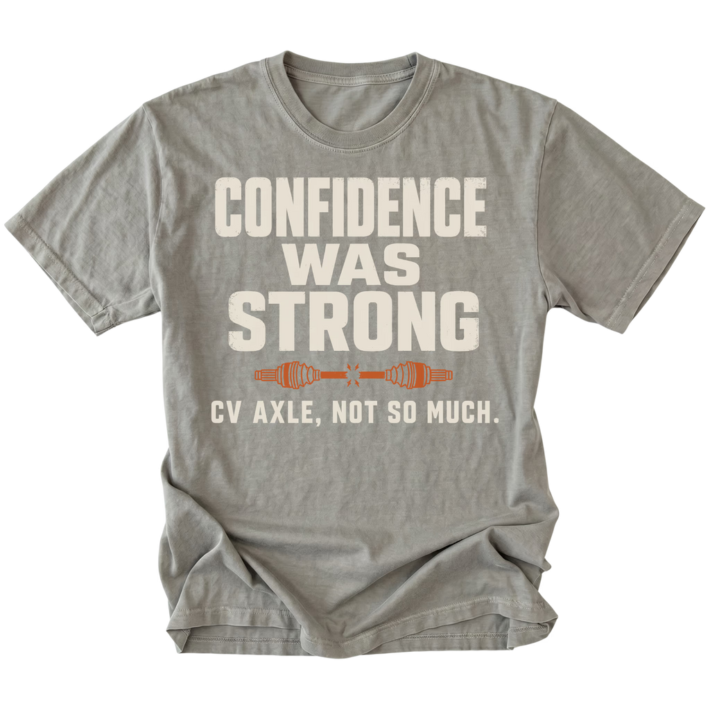 Grey t-shirt featuring the Weak CV Axle design on the front by Trail Snark.